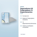 SEPARADORES A4 POLIPROPILENO 12 DEPARTAMENTOS  - características principales