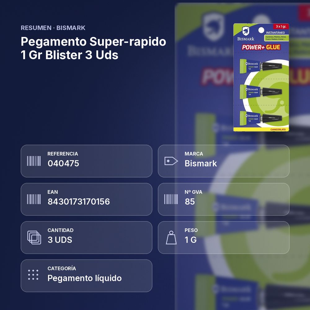 PEGAMENTO SUPER-RAPIDO 1 GR BLISTER 3 UDS - resumen de atributos