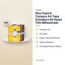 BLOC ESPIRAL CAMPUS A4 TAPA EXTRADURA 80 HOJAS 70G MILIMETRADO - características principales