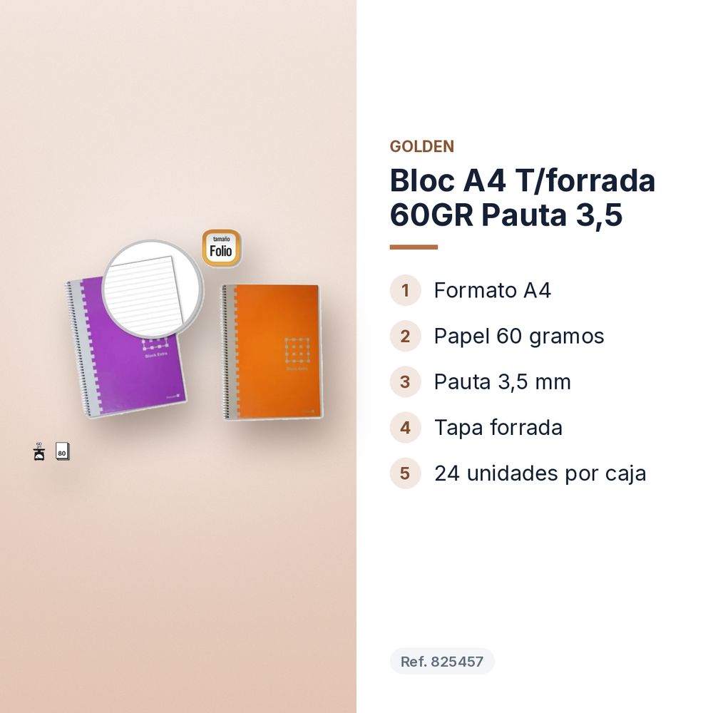 BLOC A4 T/FORRADA 60GR PAUTA 3,5 - características principales