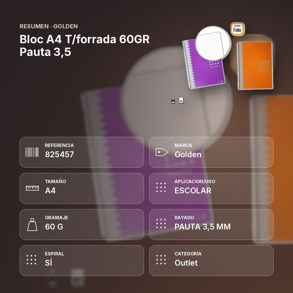 BLOC A4 T/FORRADA 60GR PAUTA 3,5 - resumen de atributos