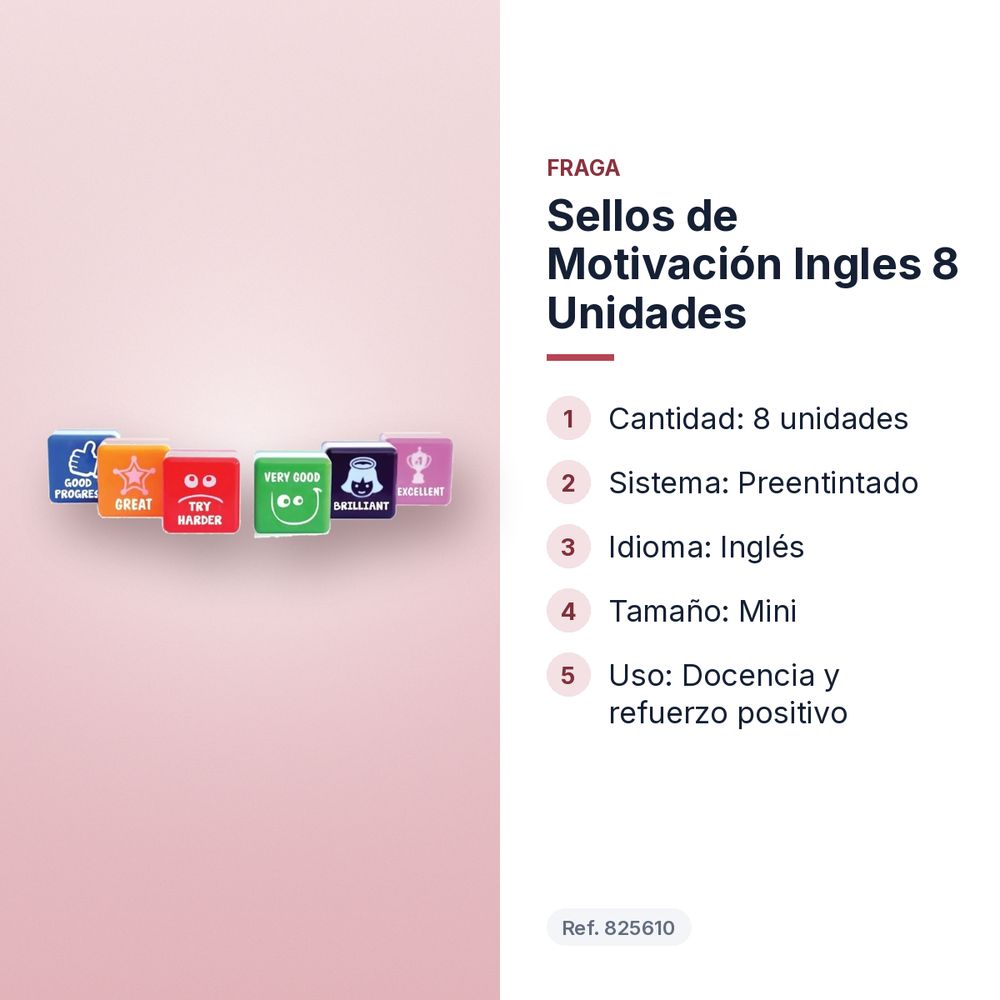 SELLOS DE MOTIVACIÓN INGLES 8 UNIDADES - características principales