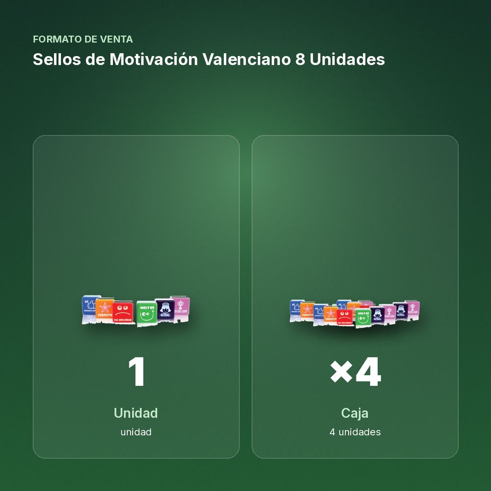 SELLOS DE MOTIVACIÓN VALENCIANO 8 UNIDADES - formato de venta: caja de 4