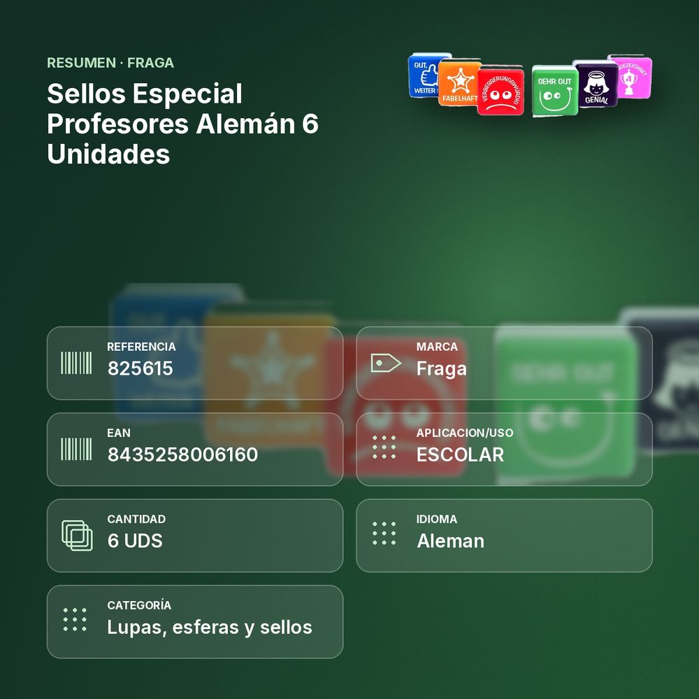 SELLOS ESPECIAL PROFESORES ALEMÁN 6 UNIDADES - resumen de atributos