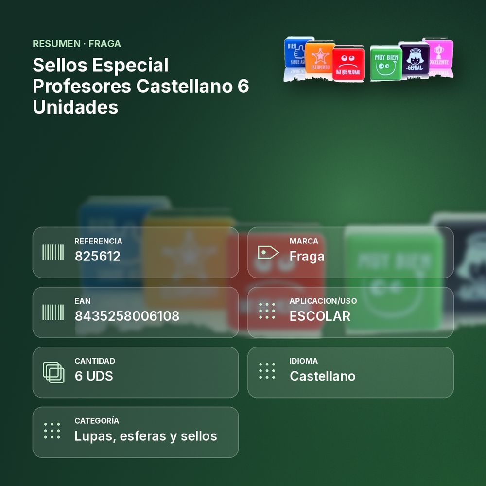 SELLOS ESPECIAL PROFESORES CASTELLANO 6 UNIDADES - resumen de atributos