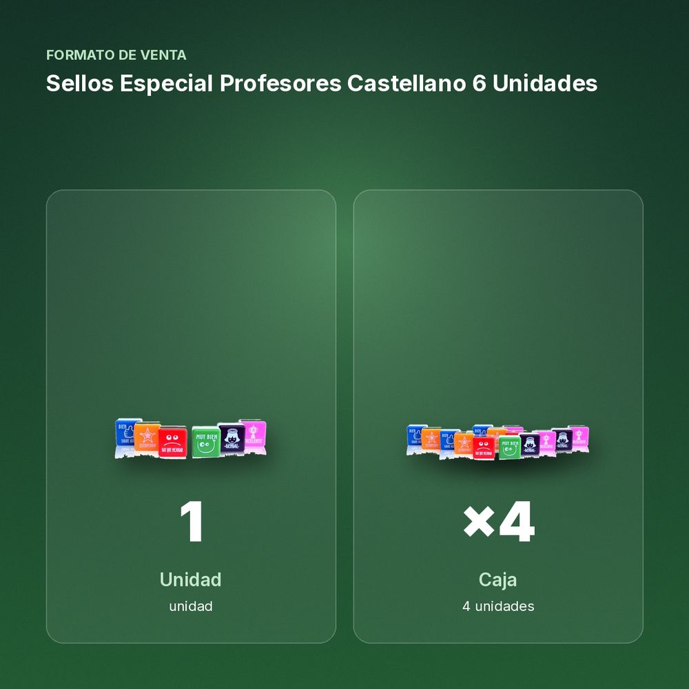 SELLOS ESPECIAL PROFESORES CASTELLANO 6 UNIDADES - formato de venta: caja de 4
