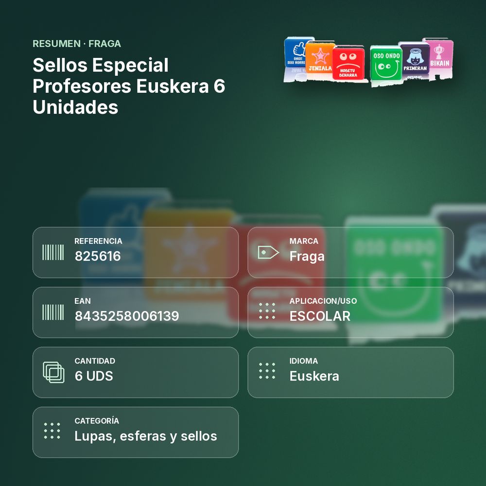 SELLOS ESPECIAL PROFESORES EUSKERA 6 UNIDADES - resumen de atributos