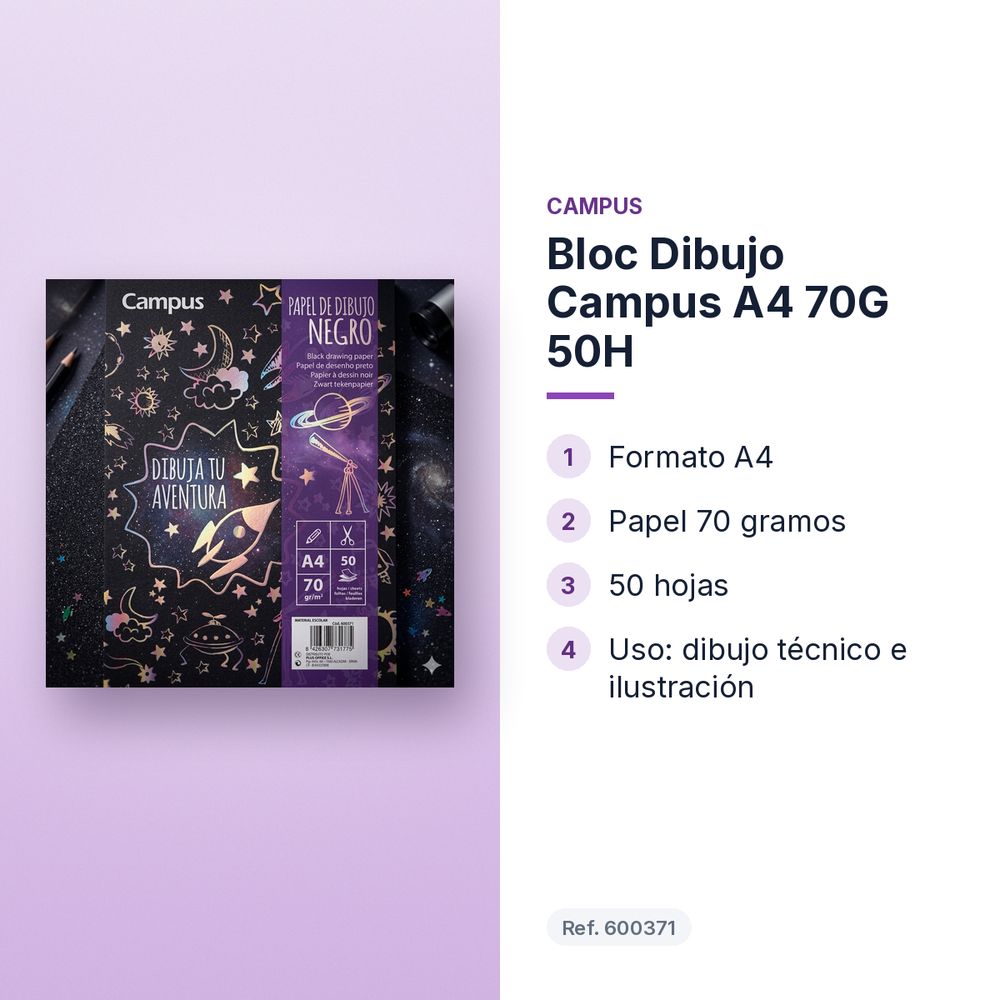 BLOC DIBUJO CAMPUS A4 70G 50H - características principales