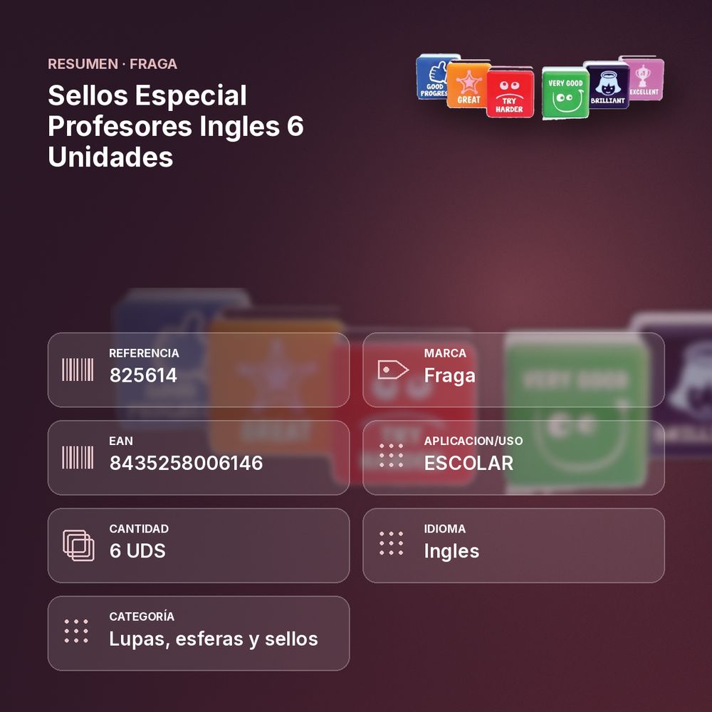 SELLOS ESPECIAL PROFESORES INGLES 6 UNIDADES - resumen de atributos