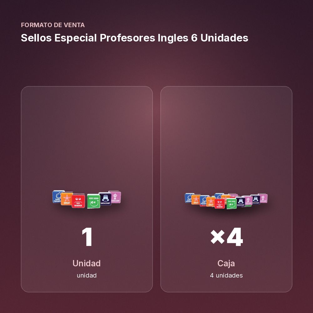 SELLOS ESPECIAL PROFESORES INGLES 6 UNIDADES - formato de venta: caja de 4
