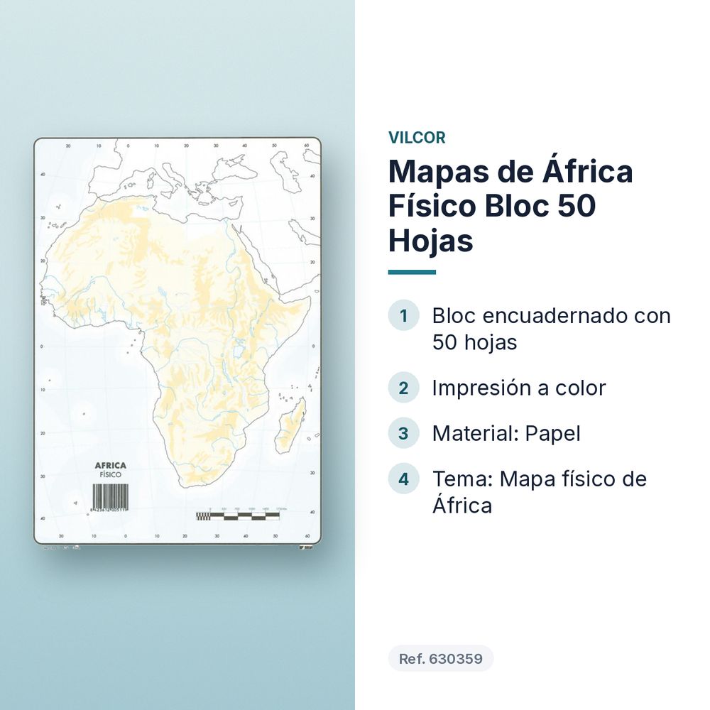 MAPAS DE ÁFRICA FÍSICO BLOC 50 HOJAS - características principales