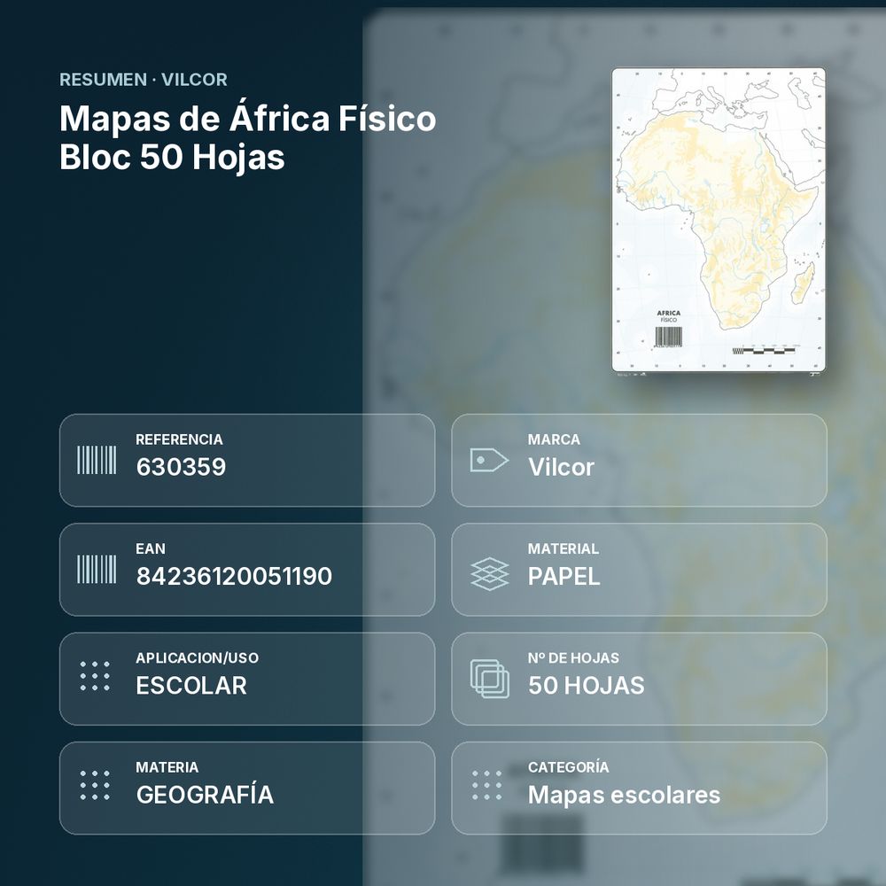 MAPAS DE ÁFRICA FÍSICO BLOC 50 HOJAS - resumen de atributos