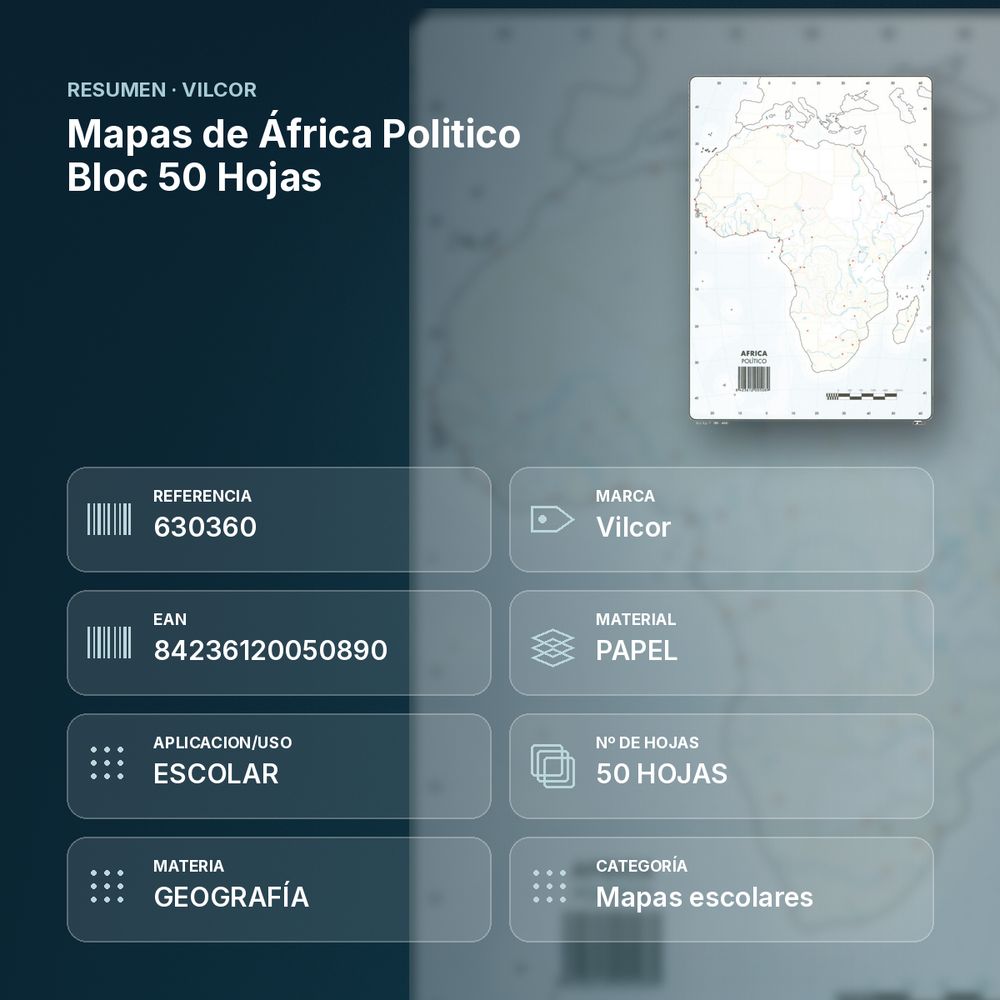MAPAS DE ÁFRICA POLITICO BLOC 50 HOJAS - resumen de atributos
