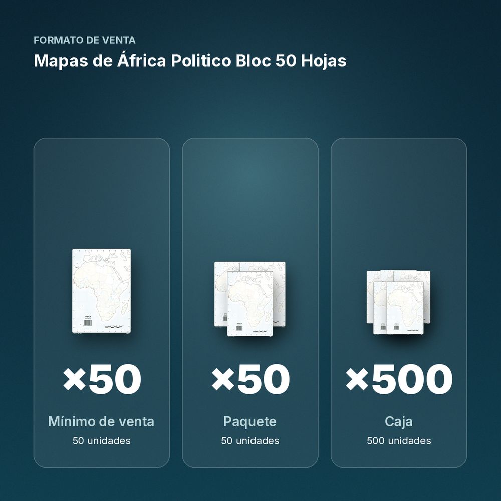 MAPAS DE ÁFRICA POLITICO BLOC 50 HOJAS - formato de venta: paquete de 50, caja de 500