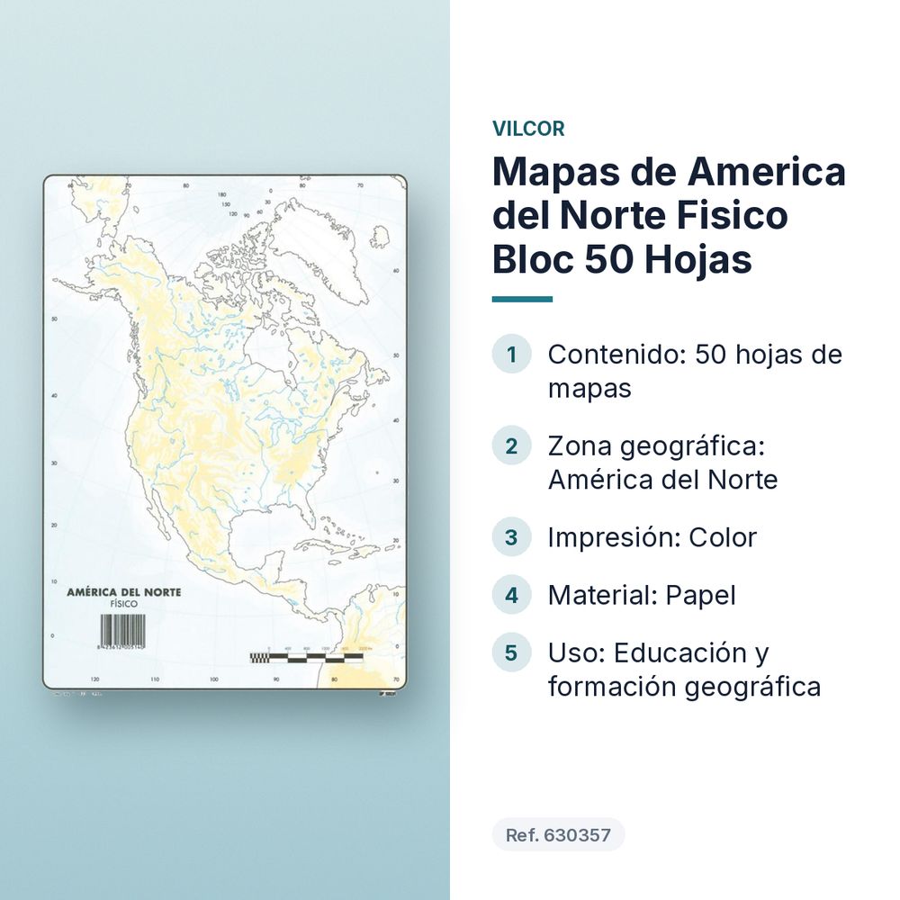 MAPAS DE AMERICA DEL NORTE FISICO BLOC 50 HOJAS - características principales