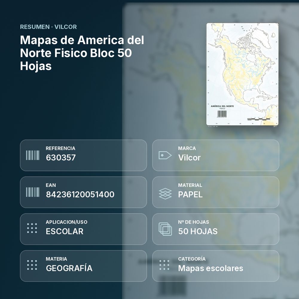 MAPAS DE AMERICA DEL NORTE FISICO BLOC 50 HOJAS - resumen de atributos