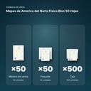 MAPAS DE AMERICA DEL NORTE FISICO BLOC 50 HOJAS - formato de venta: paquete de 50, caja de 500