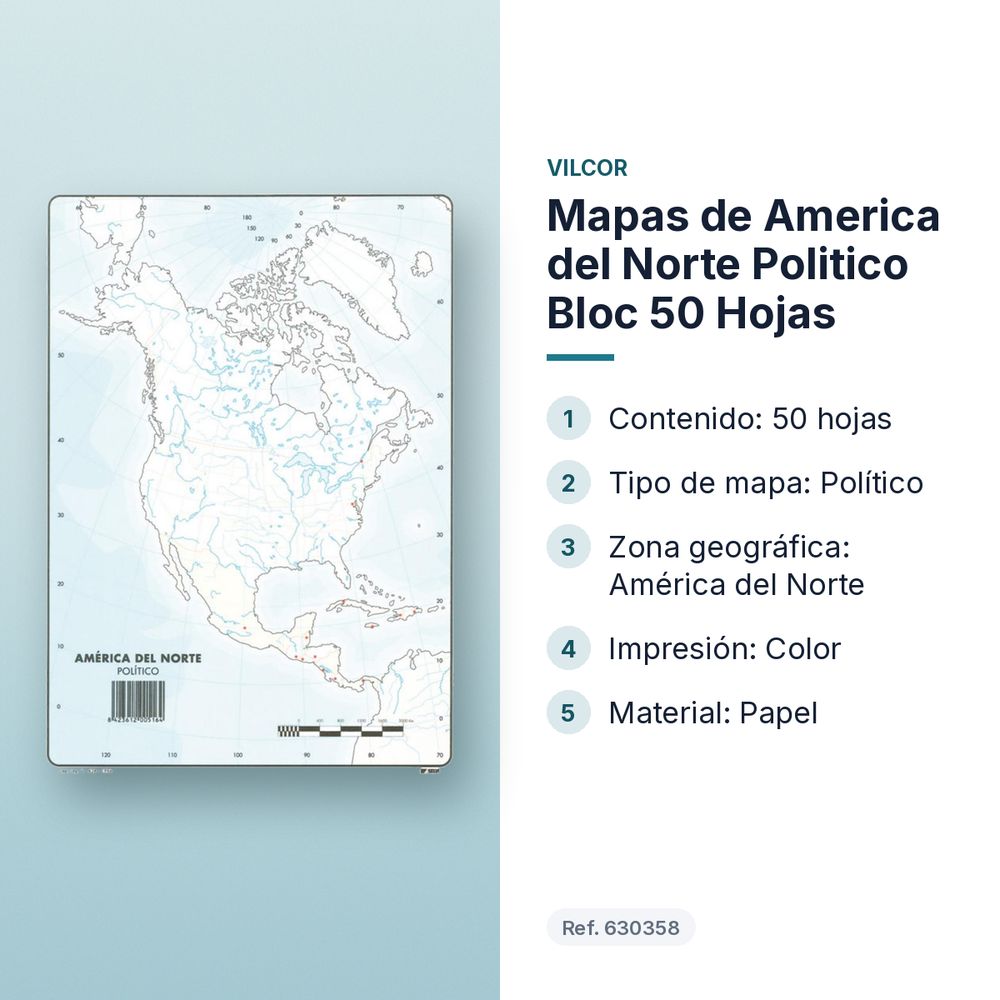 MAPAS DE AMERICA DEL NORTE POLITICO BLOC 50 HOJAS - características principales