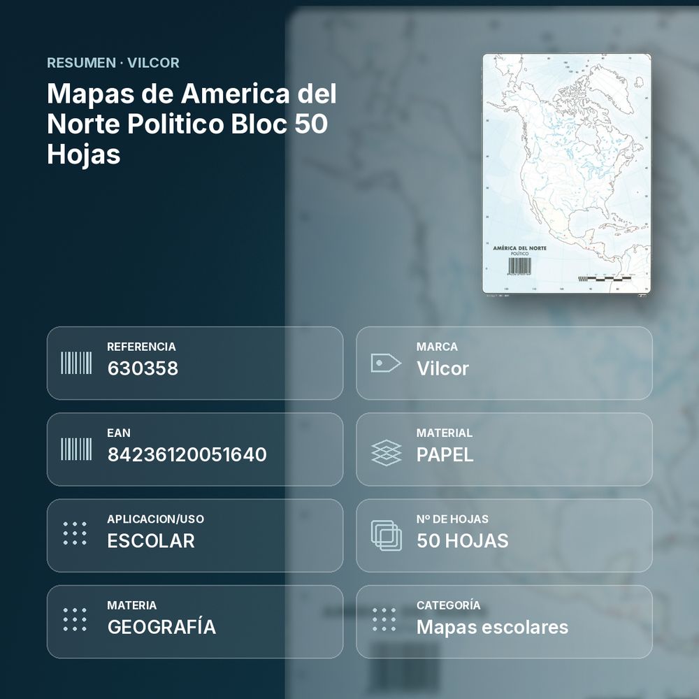 MAPAS DE AMERICA DEL NORTE POLITICO BLOC 50 HOJAS - resumen de atributos
