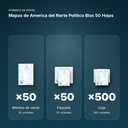 MAPAS DE AMERICA DEL NORTE POLITICO BLOC 50 HOJAS - formato de venta: paquete de 50, caja de 500