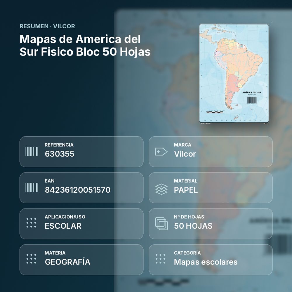 MAPAS DE AMERICA DEL SUR FISICO BLOC 50 HOJAS - resumen de atributos