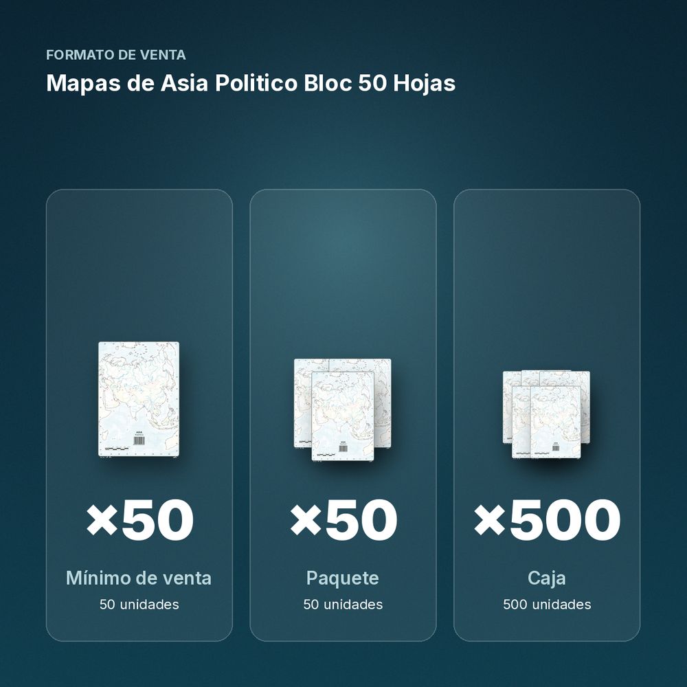 MAPAS DE ASIA POLITICO BLOC 50 HOJAS - formato de venta: paquete de 50, caja de 500