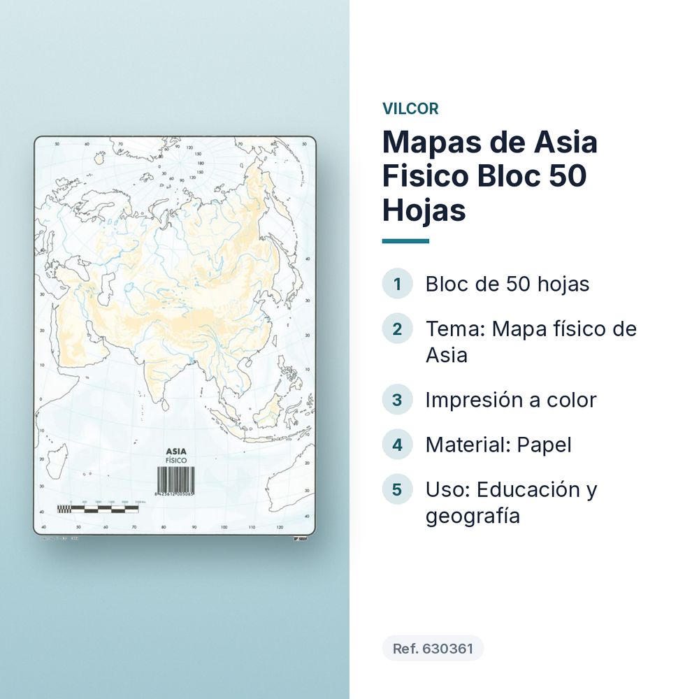 MAPAS DE ASIA FISICO BLOC 50 HOJAS - características principales