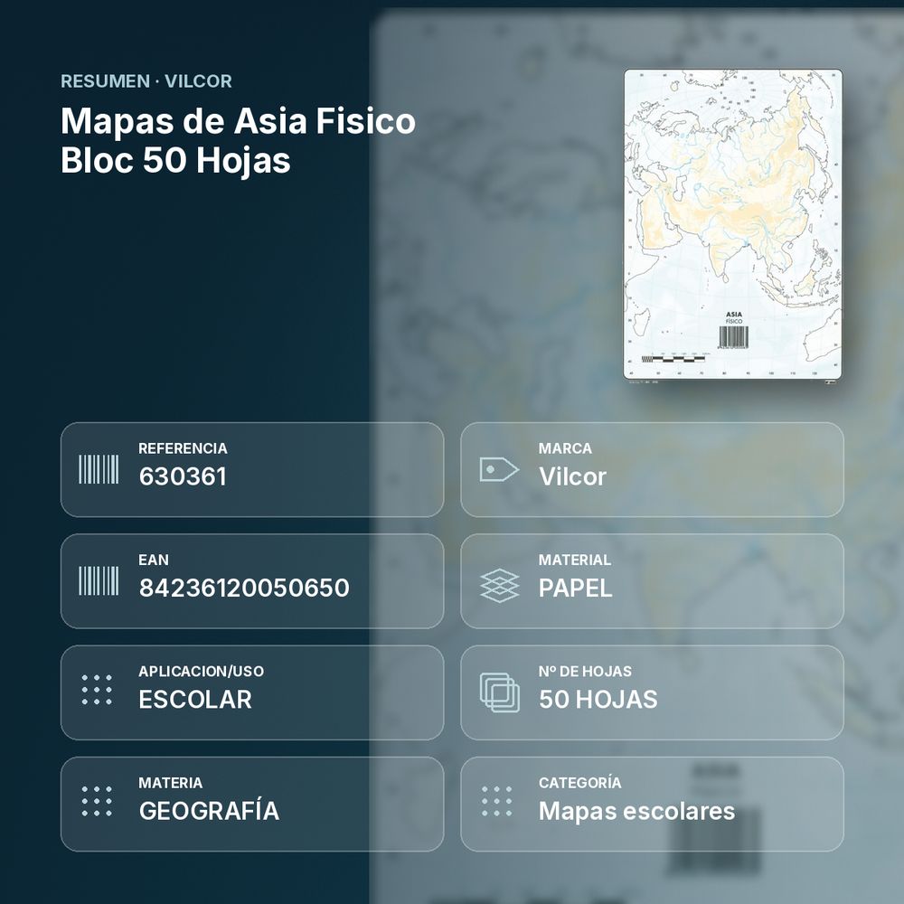 MAPAS DE ASIA FISICO BLOC 50 HOJAS - resumen de atributos