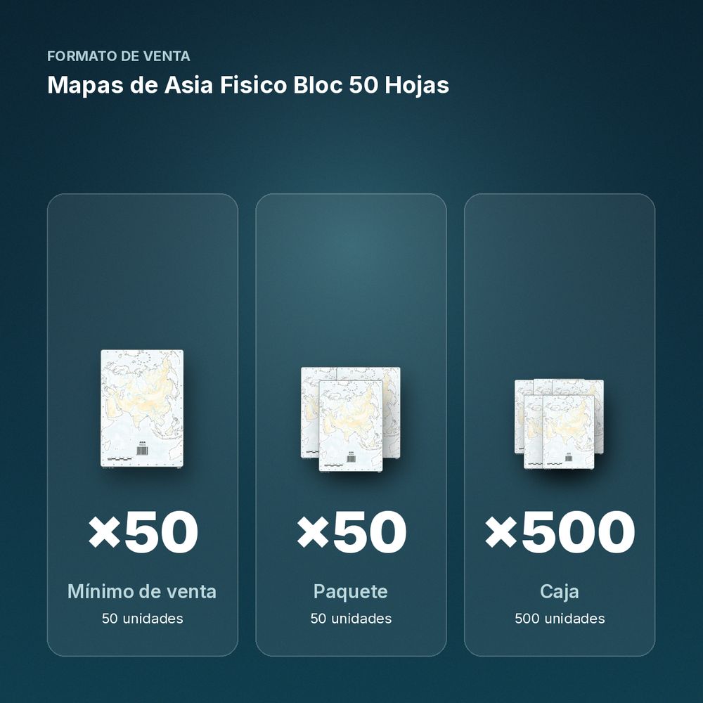 MAPAS DE ASIA FISICO BLOC 50 HOJAS - formato de venta: paquete de 50, caja de 500