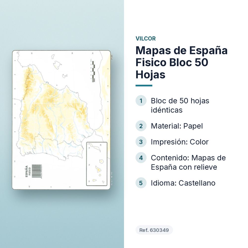 MAPAS DE ESPAÑA FISICO BLOC 50 HOJAS - características principales