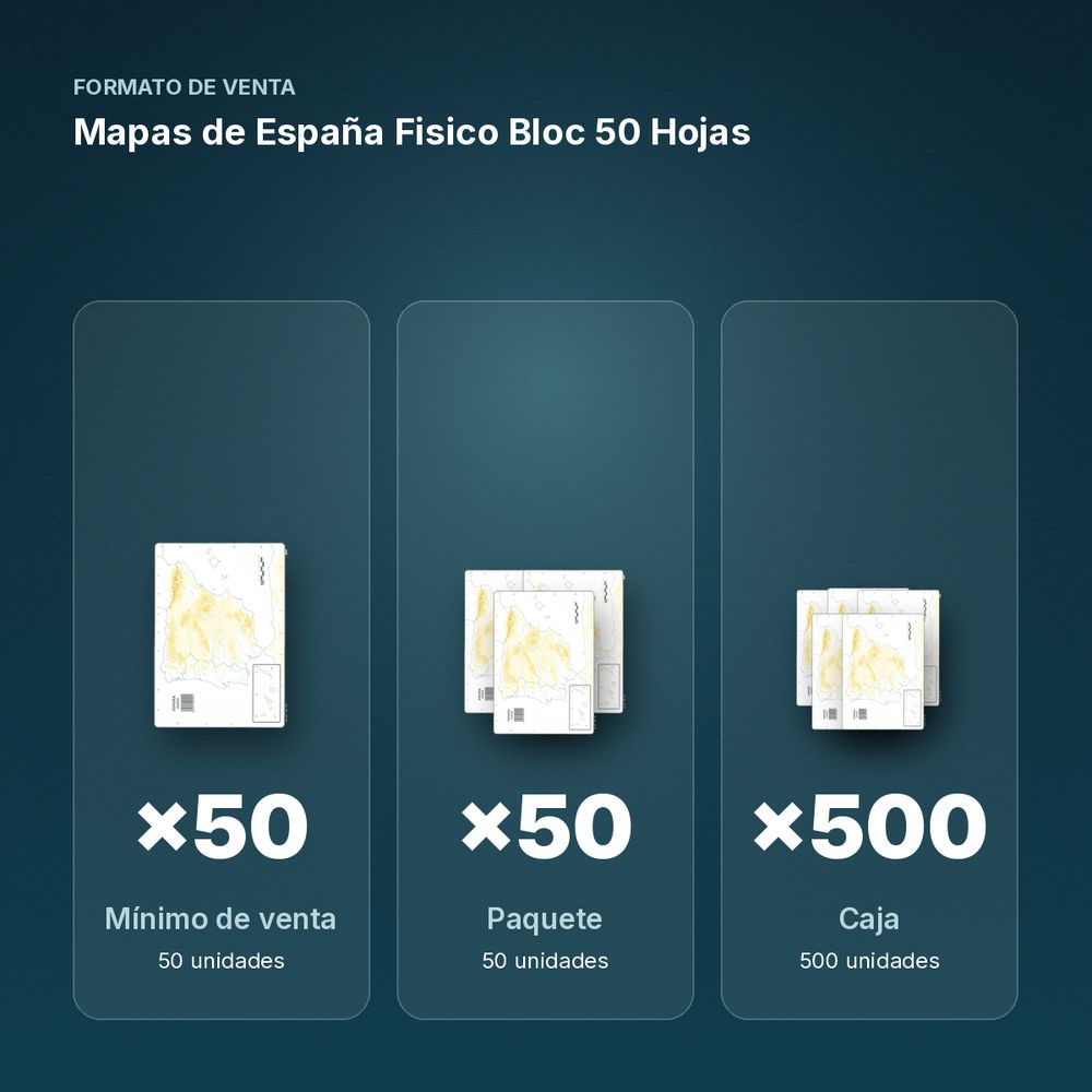 MAPAS DE ESPAÑA FISICO BLOC 50 HOJAS - formato de venta: paquete de 50, caja de 500