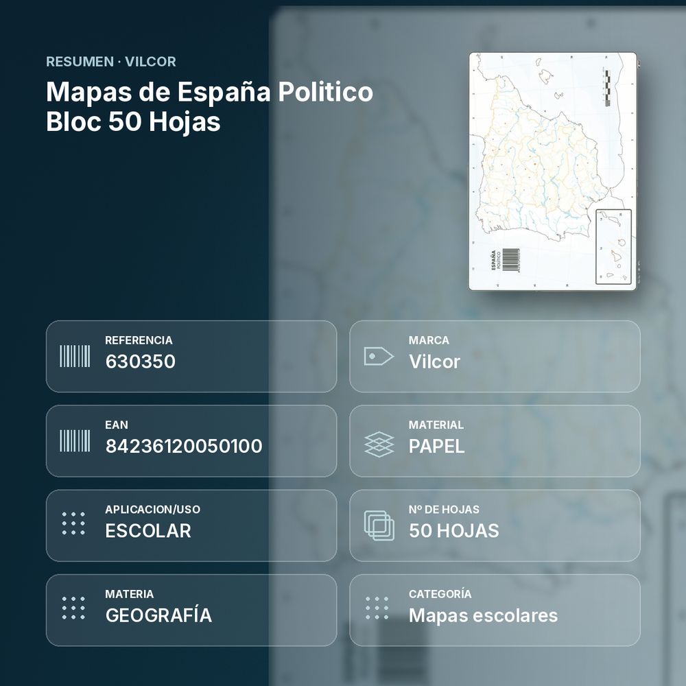 MAPAS DE ESPAÑA POLITICO BLOC 50 HOJAS - resumen de atributos