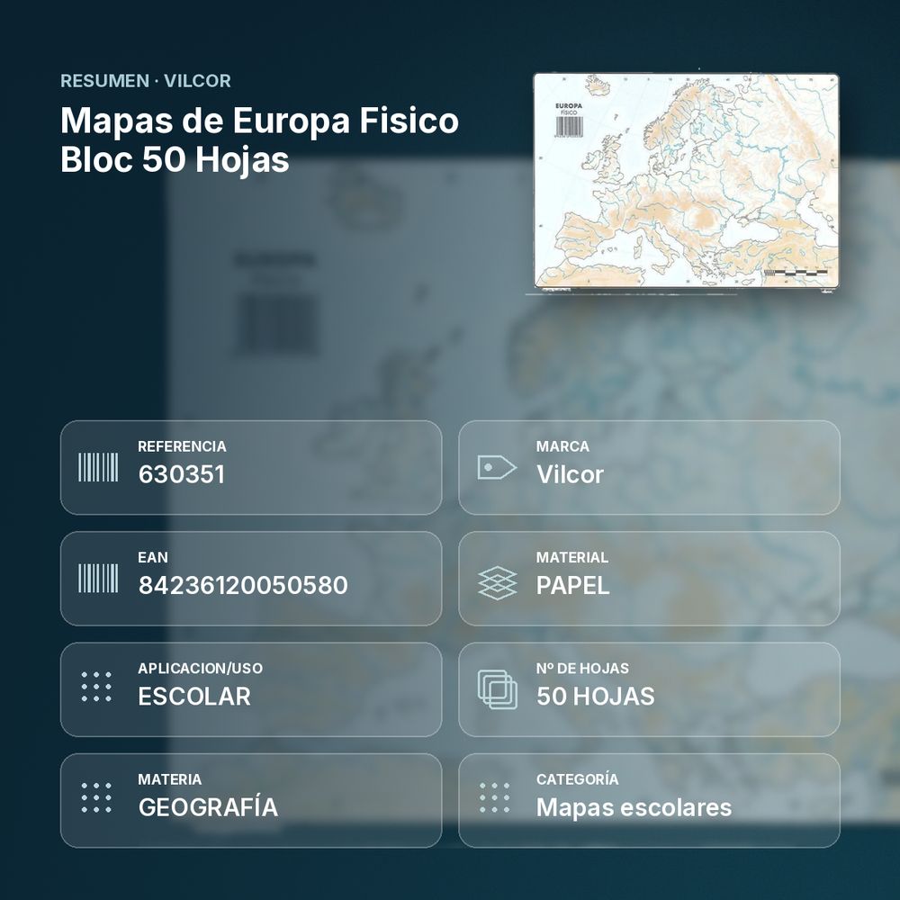 MAPAS DE EUROPA FISICO BLOC 50 HOJAS - resumen de atributos