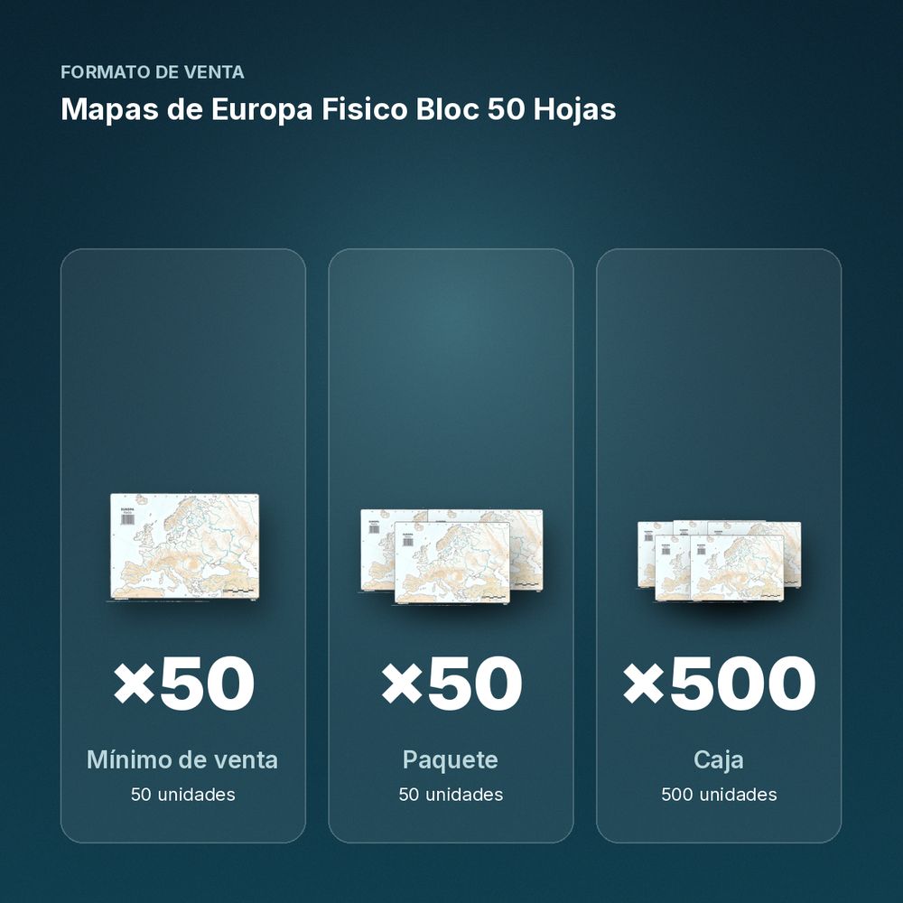 MAPAS DE EUROPA FISICO BLOC 50 HOJAS - formato de venta: paquete de 50, caja de 500