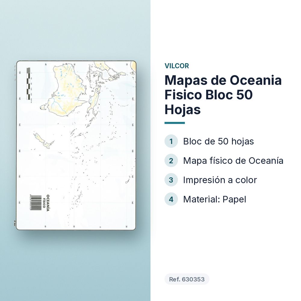 MAPAS DE OCEANIA FISICO BLOC 50 HOJAS - características principales