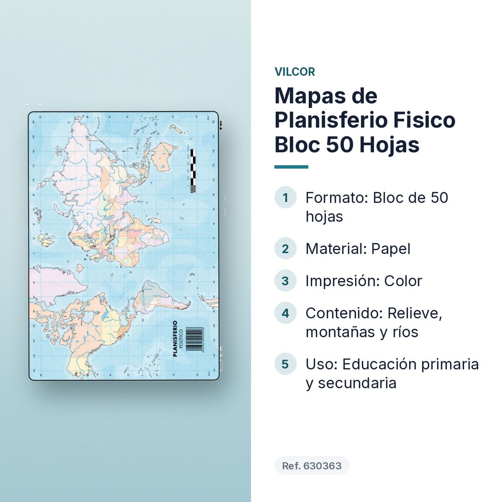 MAPAS DE PLANISFERIO FISICO BLOC 50 HOJAS - características principales