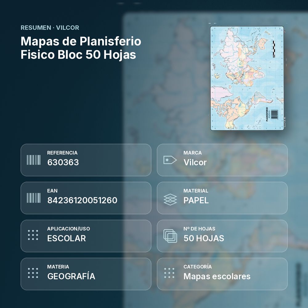 MAPAS DE PLANISFERIO FISICO BLOC 50 HOJAS - resumen de atributos