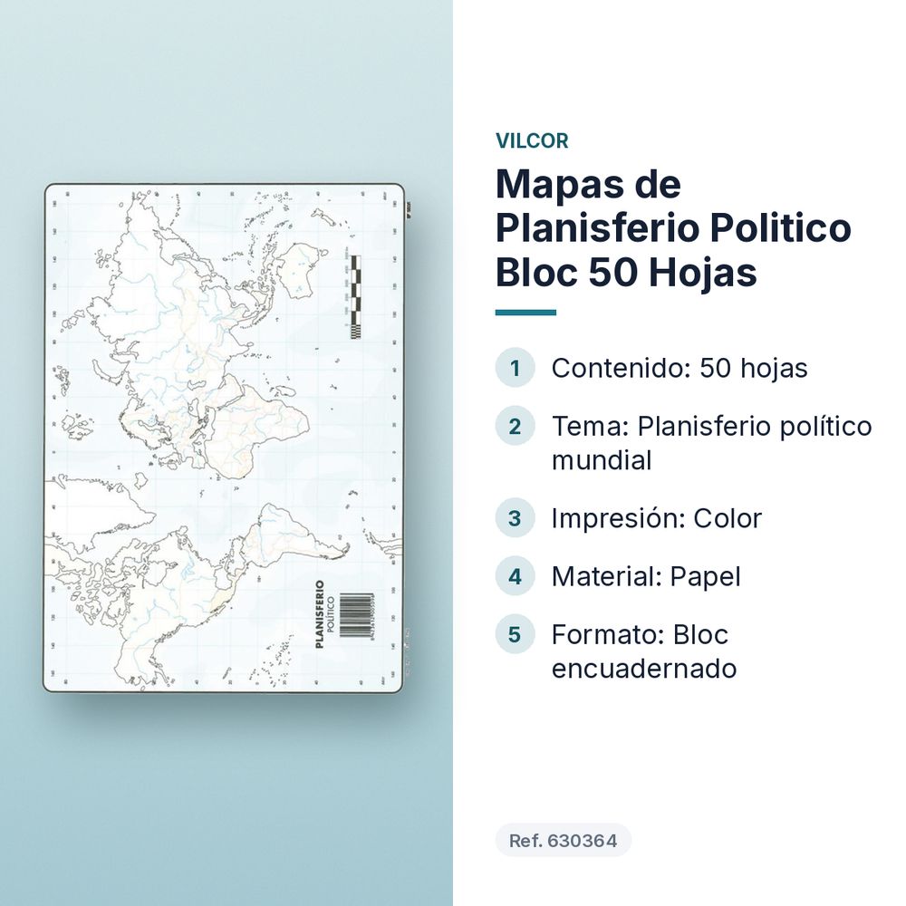 MAPAS DE PLANISFERIO POLITICO BLOC 50 HOJAS - características principales