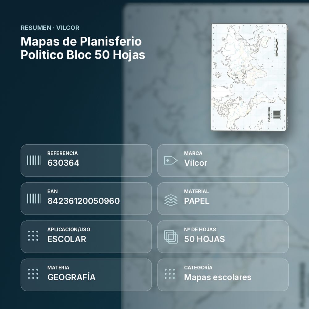 MAPAS DE PLANISFERIO POLITICO BLOC 50 HOJAS - resumen de atributos