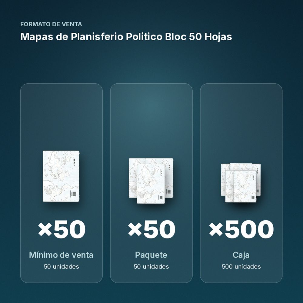 MAPAS DE PLANISFERIO POLITICO BLOC 50 HOJAS - formato de venta: paquete de 50, caja de 500
