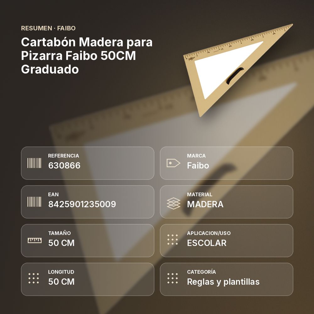 CARTABÓN MADERA PARA PIZARRA FAIBO 50CM GRADUADO  - resumen de atributos