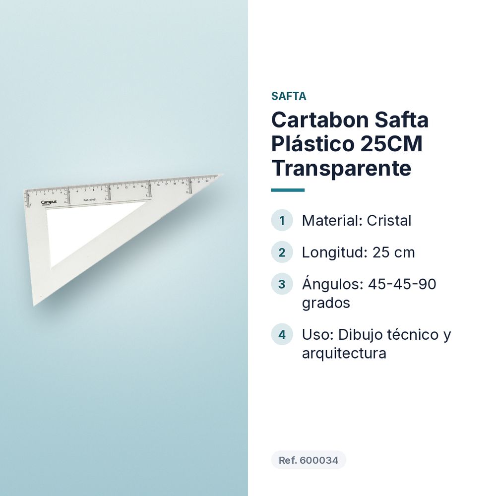CARTABON SAFTA PLÁSTICO 25CM TRANSPARENTE - características principales