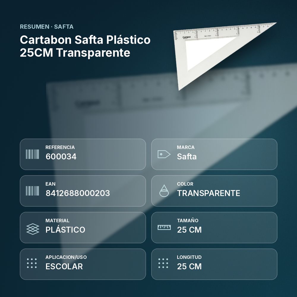 CARTABON SAFTA PLÁSTICO 25CM TRANSPARENTE - resumen de atributos