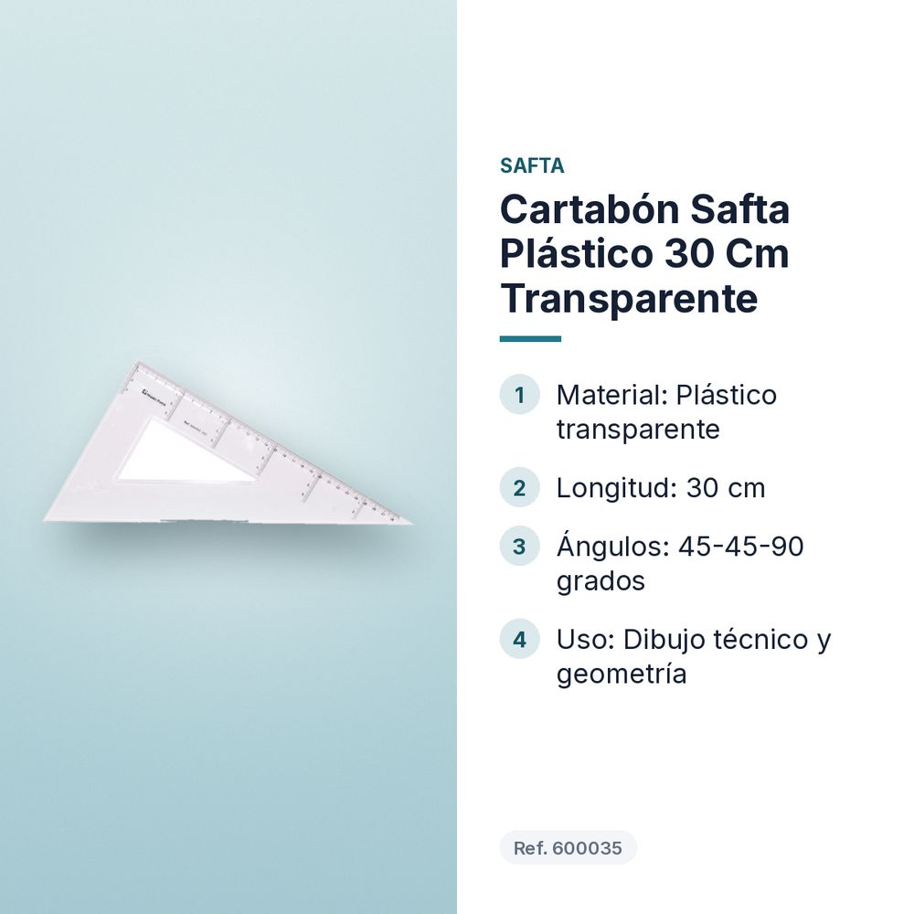 CARTABÓN SAFTA PLÁSTICO 30 CM TRANSPARENTE  - características principales