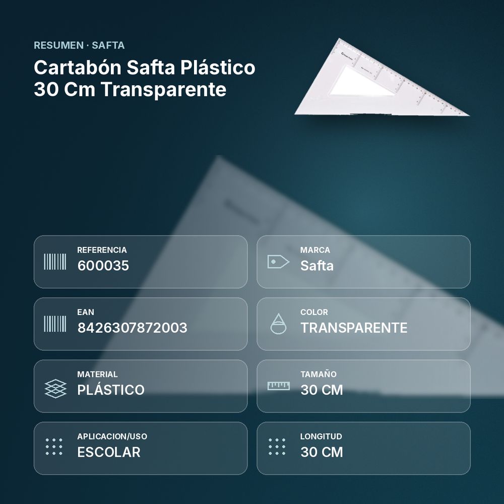 CARTABÓN SAFTA PLÁSTICO 30 CM TRANSPARENTE  - resumen de atributos