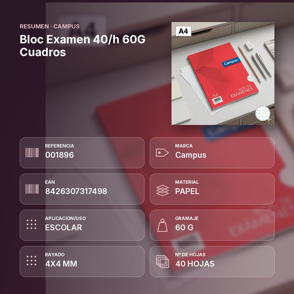 BLOC EXAMEN 40/H 60G CUADROS - resumen de atributos