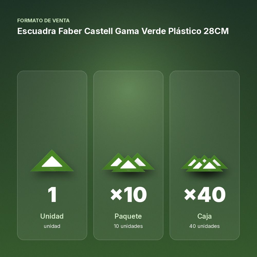 ESCUADRA FABER CASTELL GAMA VERDE PLÁSTICO 28CM - formato de venta: paquete de 10, caja de 40