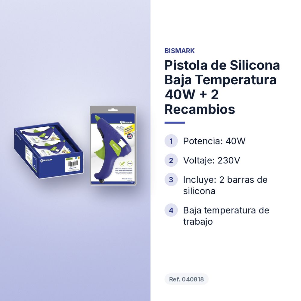 PISTOLA DE SILICONA BAJA TEMPERATURA 40W + 2 RECAMBIOS - características principales