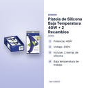 PISTOLA DE SILICONA BAJA TEMPERATURA 40W + 2 RECAMBIOS - características principales