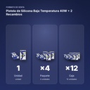 PISTOLA DE SILICONA BAJA TEMPERATURA 40W + 2 RECAMBIOS - formato de venta: paquete de 4, caja de 12